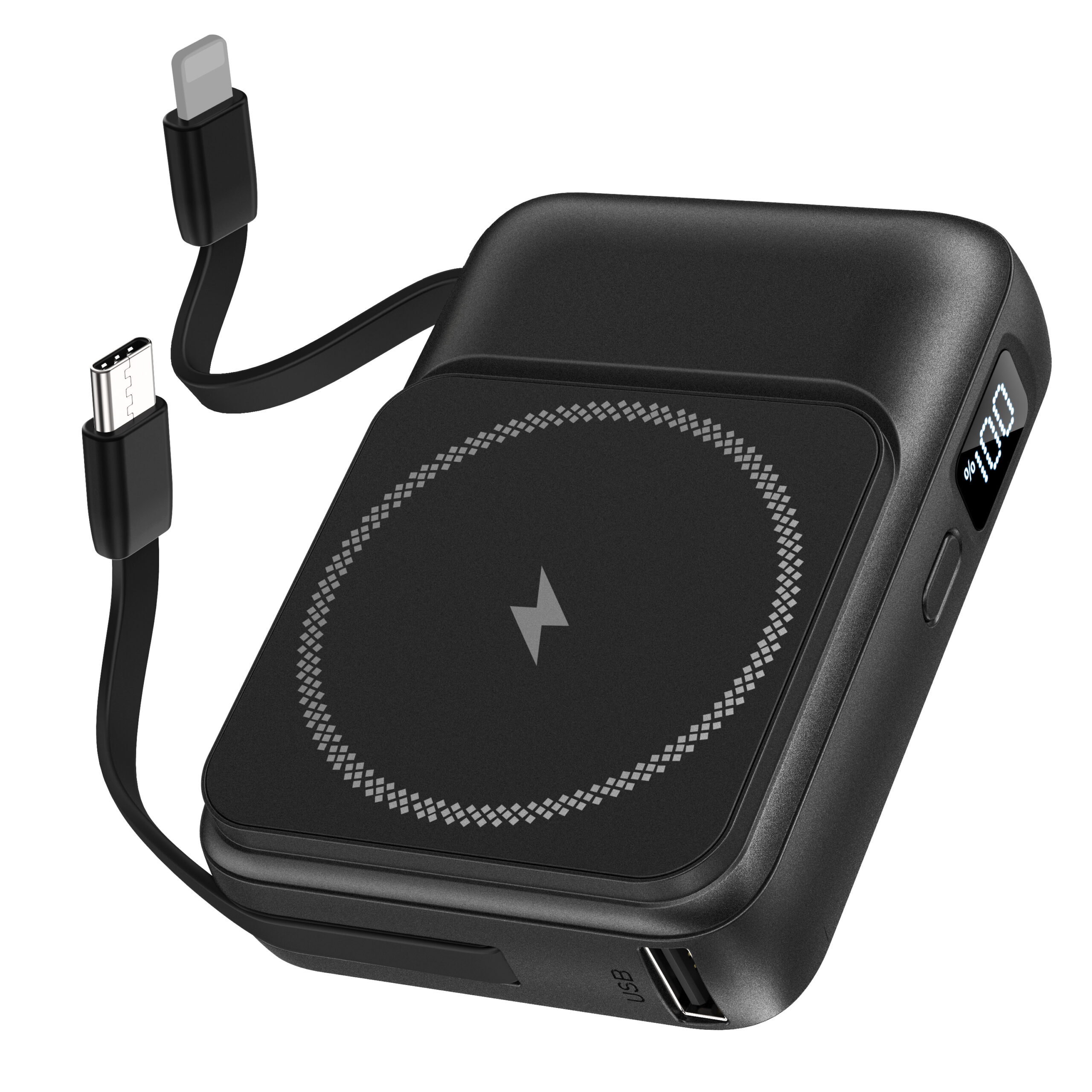 Magnetic Portable Charger, 10000mAh Wireless Power Bank, Travel Battery Pack, LED Display, Build in Cables with 3 Outputs Phone Charger Compatible with Samsung Google Pixel LG Moto iPhone iPad